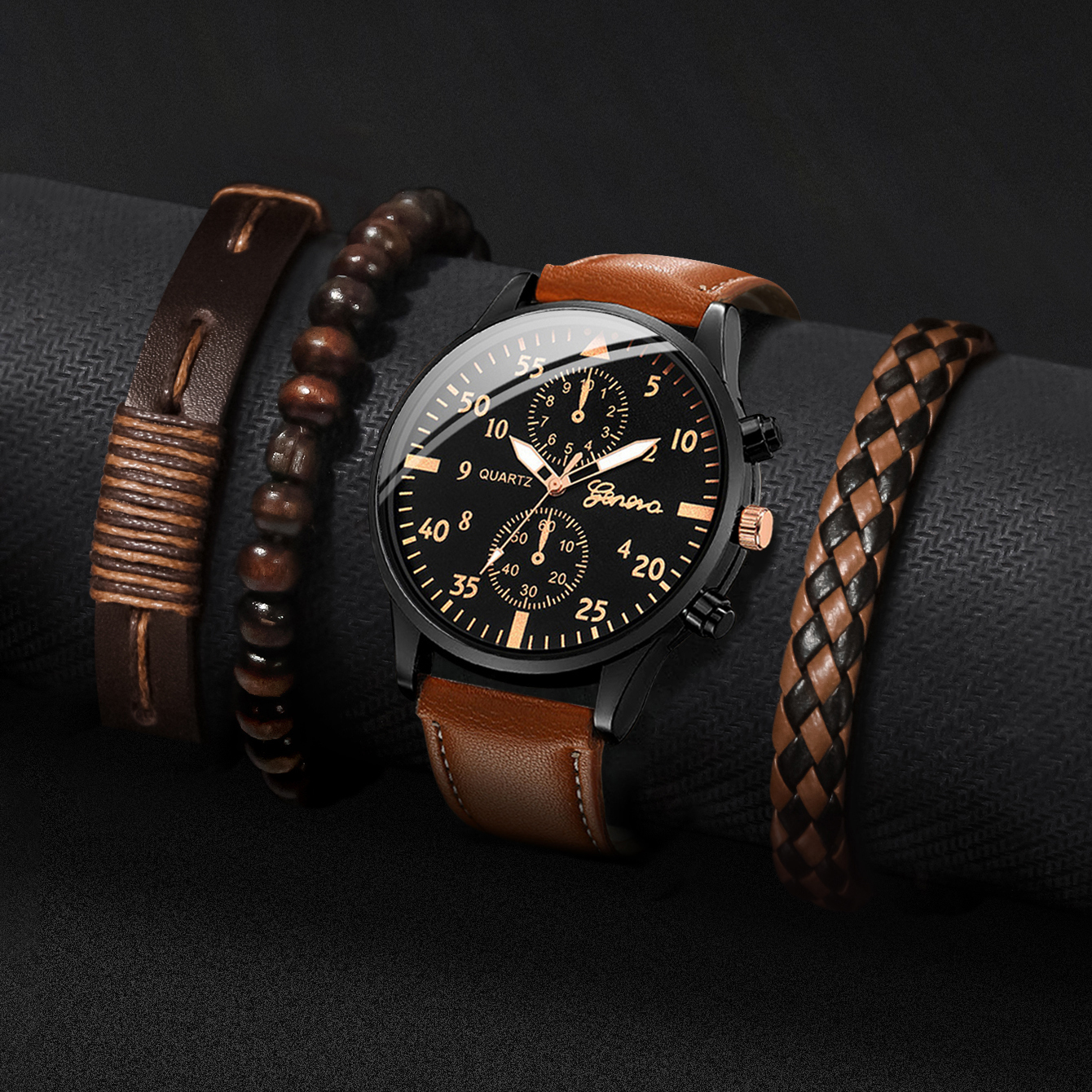4PCS Fashion Arabic Dial Men B - Leather Watch Band Men recensione e prezzo