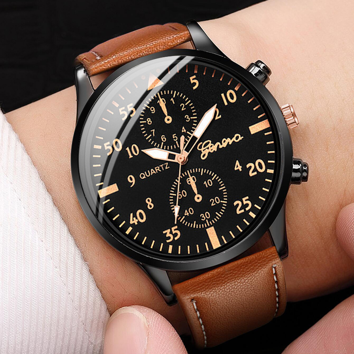 4PCS Fashion Arabic Dial Men B - Leather Watch Band Men recensione e prezzo