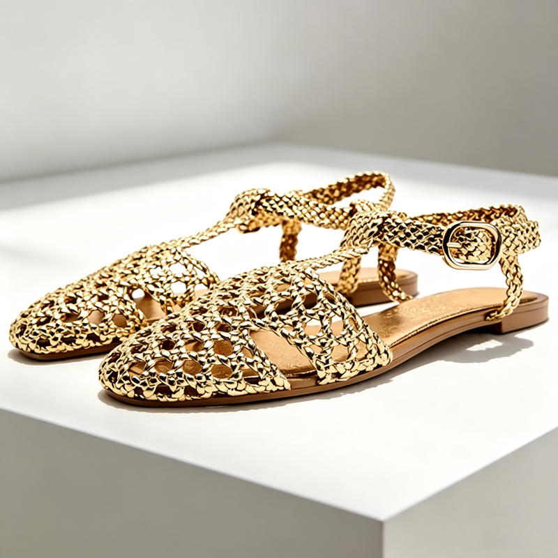 Golden Mesh Woven Flat Sandals - Mesh Strap Metal recensione e prezzo