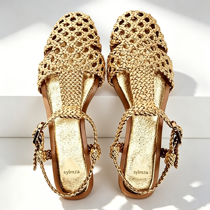 Golden Mesh Woven Flat Sandals - Mesh Strap Metal recensione e prezzo
