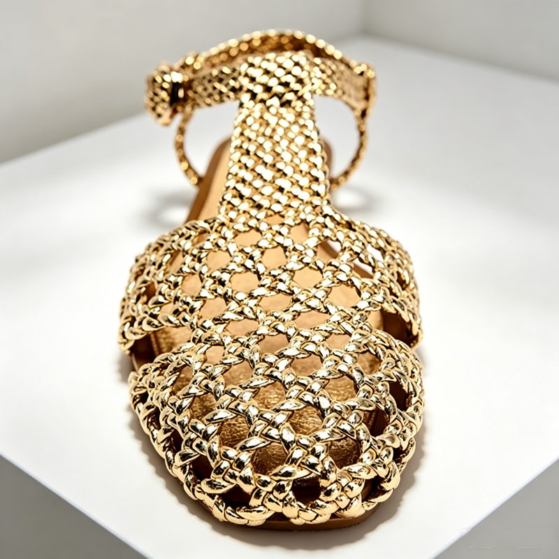 Golden Mesh Woven Flat Sandals - Mesh Strap Metal recensione e prezzo